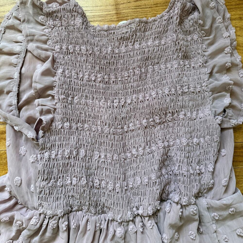 Arula Purple Clip Swiss Dot Tiered Semi Sheer Midi Dress Sz 1X (A) Cottage Boho - Picture 11 of 13